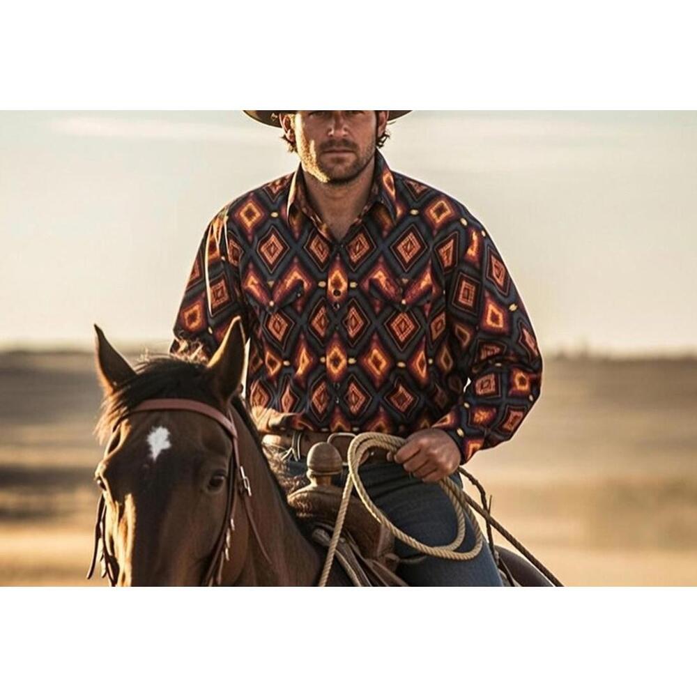 Panhandle Slim Shirt Mens 2XL Rust Blue Checotah Aztec Southwestern Brushpopper
